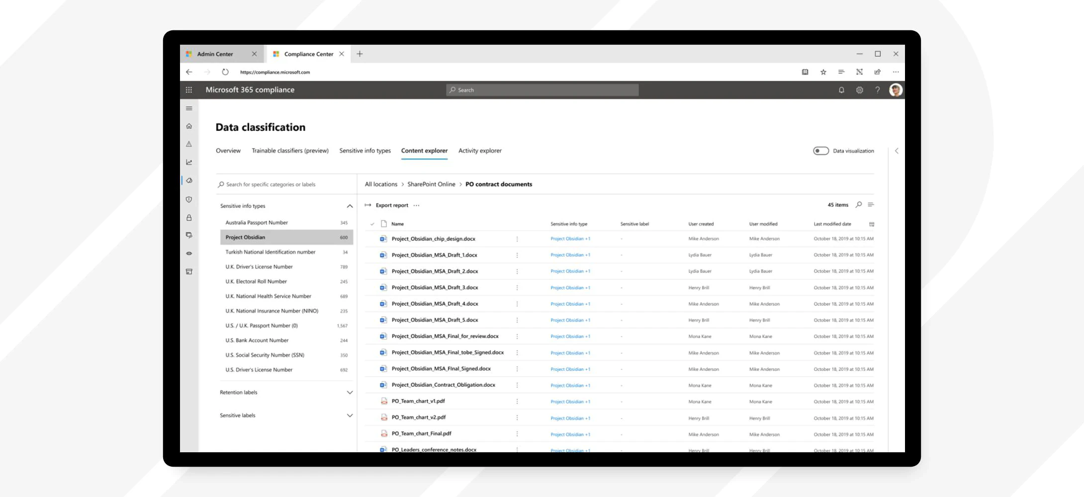 screenshot of Microsoft Purview Information Protection
